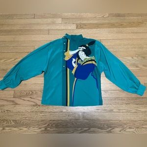 MARIO PUCCI CECCONI VTG 80s Oriental Art Deco Print Button Down Graphic Shirt